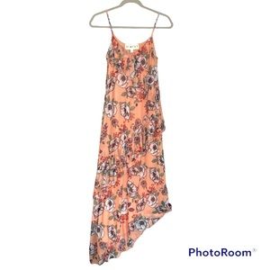 Hiatus Floral Ruffle Asymmetrical Maxi Dress Women’s Small Peach